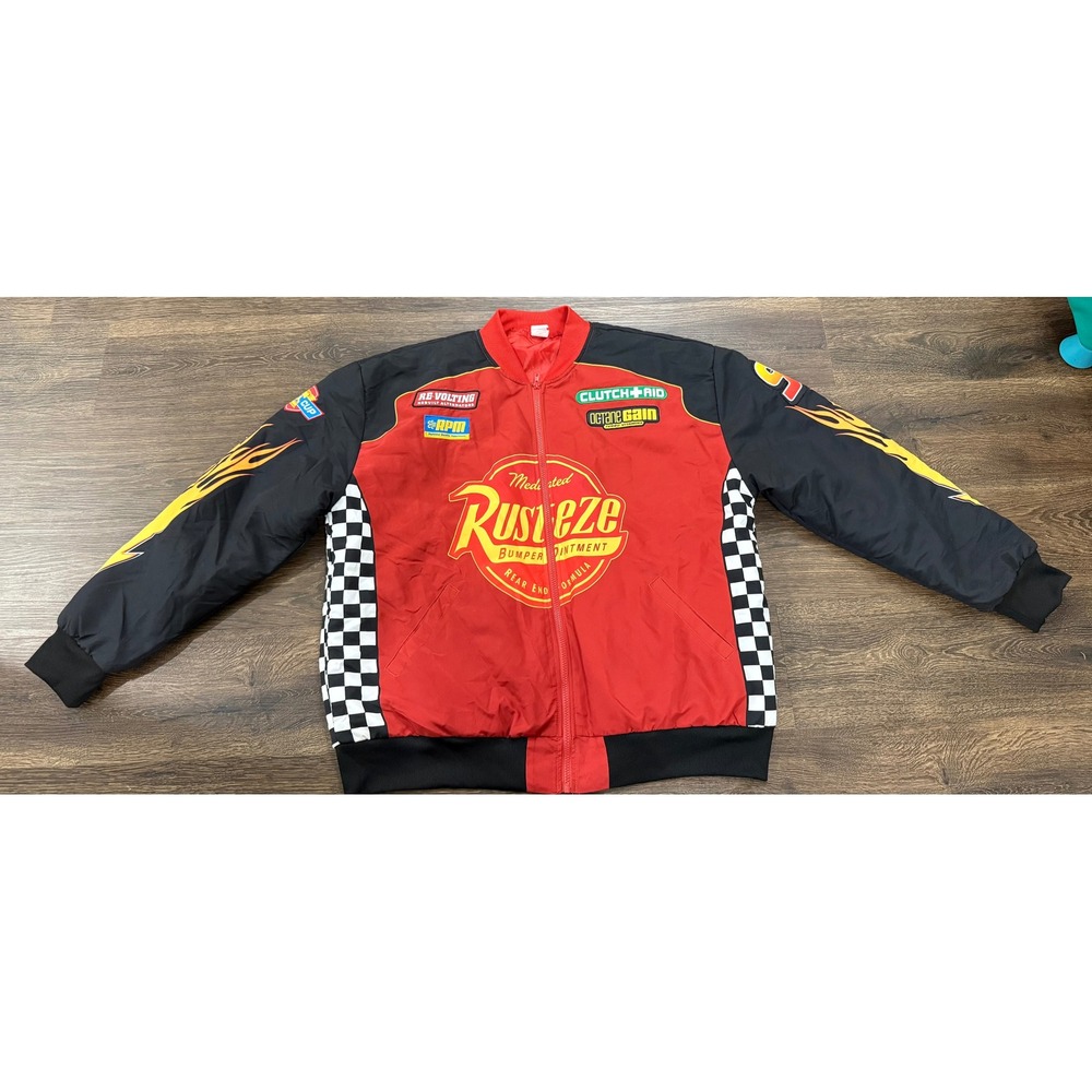 Disney Pixar Cars Racing Jacket Mens XL Red Black Rust-eze